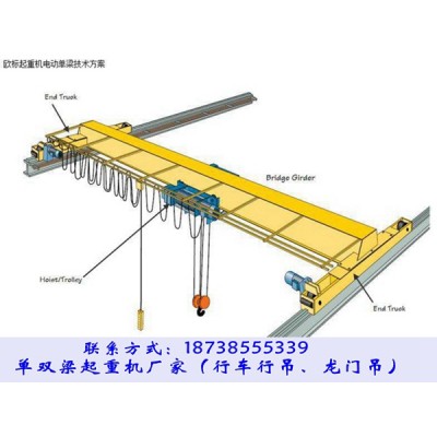 江苏宿迁单梁桥式起重机厂家5吨21米欧式行车报价